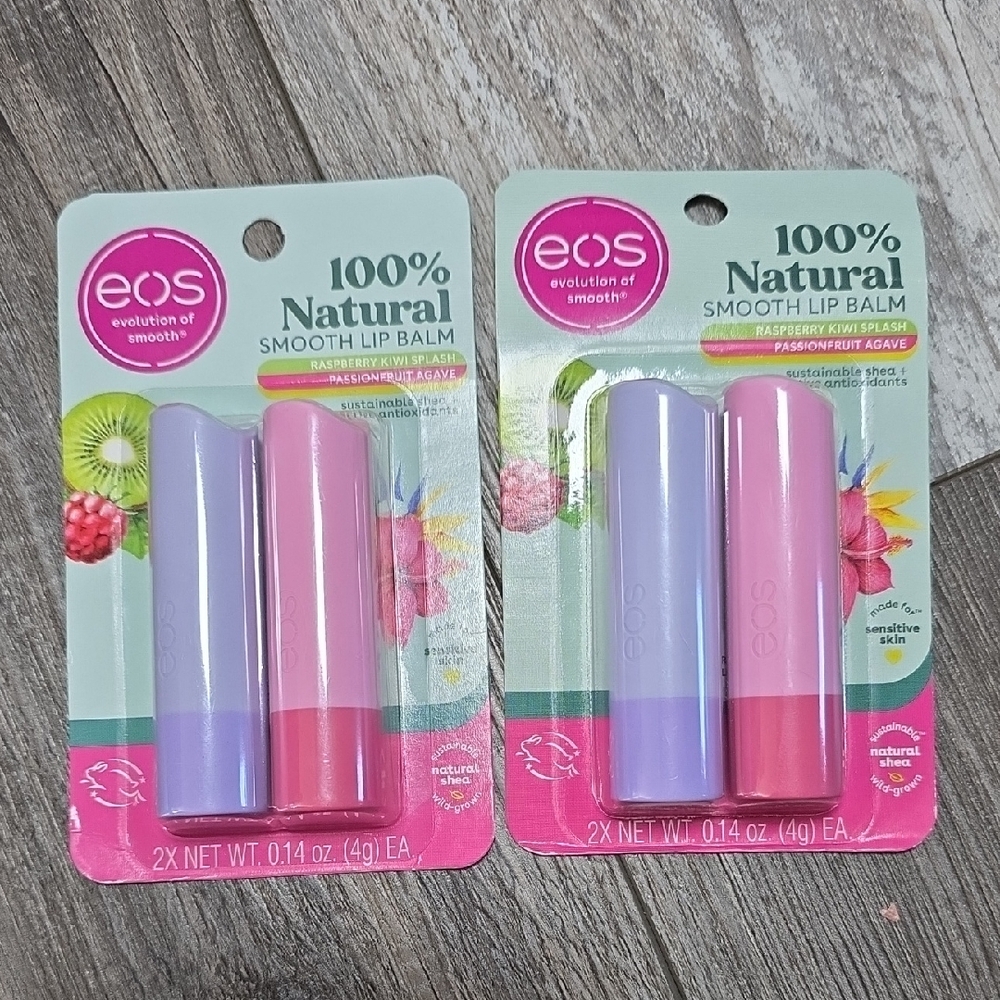 eos 100% Natural Smooth Lip Balm 2 Packs of 2 *NIP